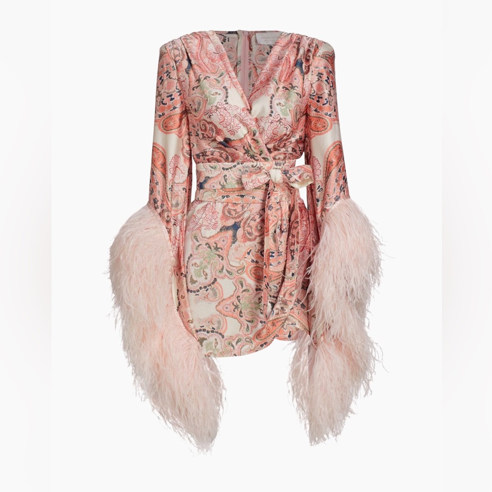 Luxurious Printed and feather embellishments minidress